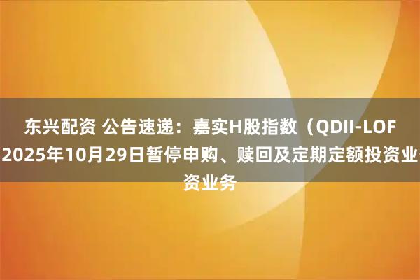 东兴配资 公告速递：嘉实H股指数（QDII-LOF）2025年10月29日暂停申购、赎回及定期定额投资业务
